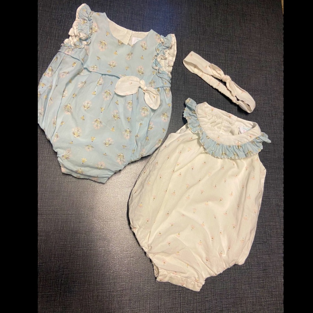 Baby bubble rompers set of 2 with headband